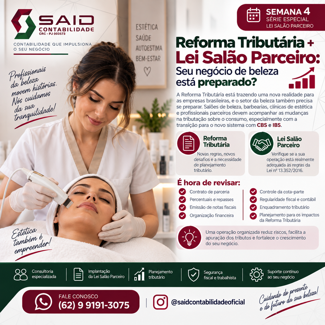 Arte do semana 4 do Desafio das 4 Semanas: Reforma Tributária + Lei Salão Parceiro